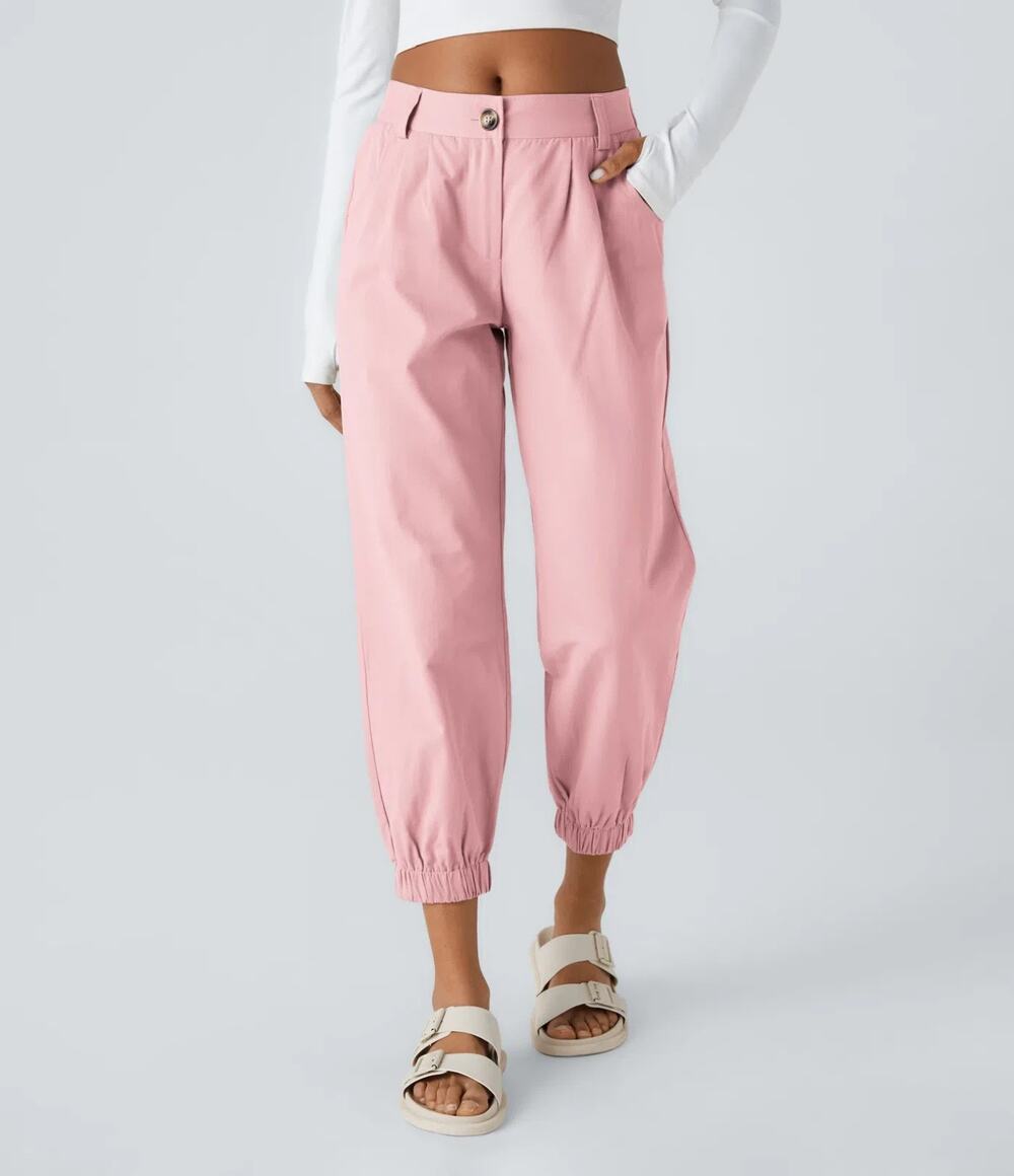 Halara Mid-Rise Casual Jogger Pants Womens size L Pink Stretch Waist Pockets